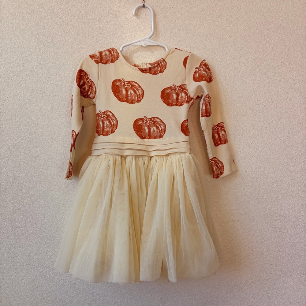 Kate Quinn 2T Cream and Orange Pumpkin Tulle Dress Organic Cotton